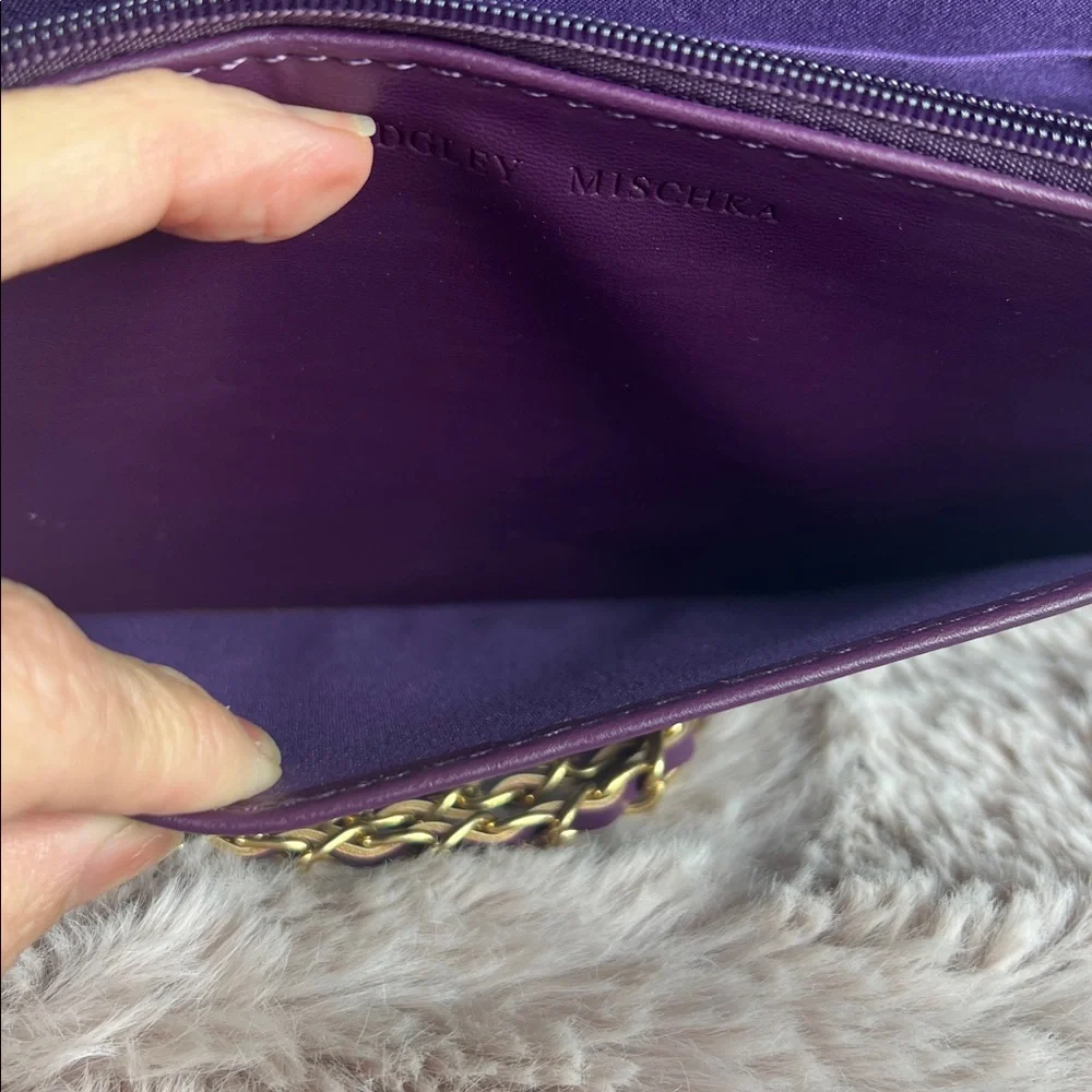 NWT Badgley Mischka Plum Quilted Vegan Leather Crossbody Bag w Chain Strap_11